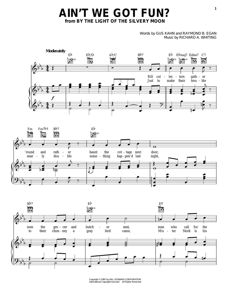 Ain't We Got Fun? Piano, Vocal, Guitar scores gallery preview page 1
