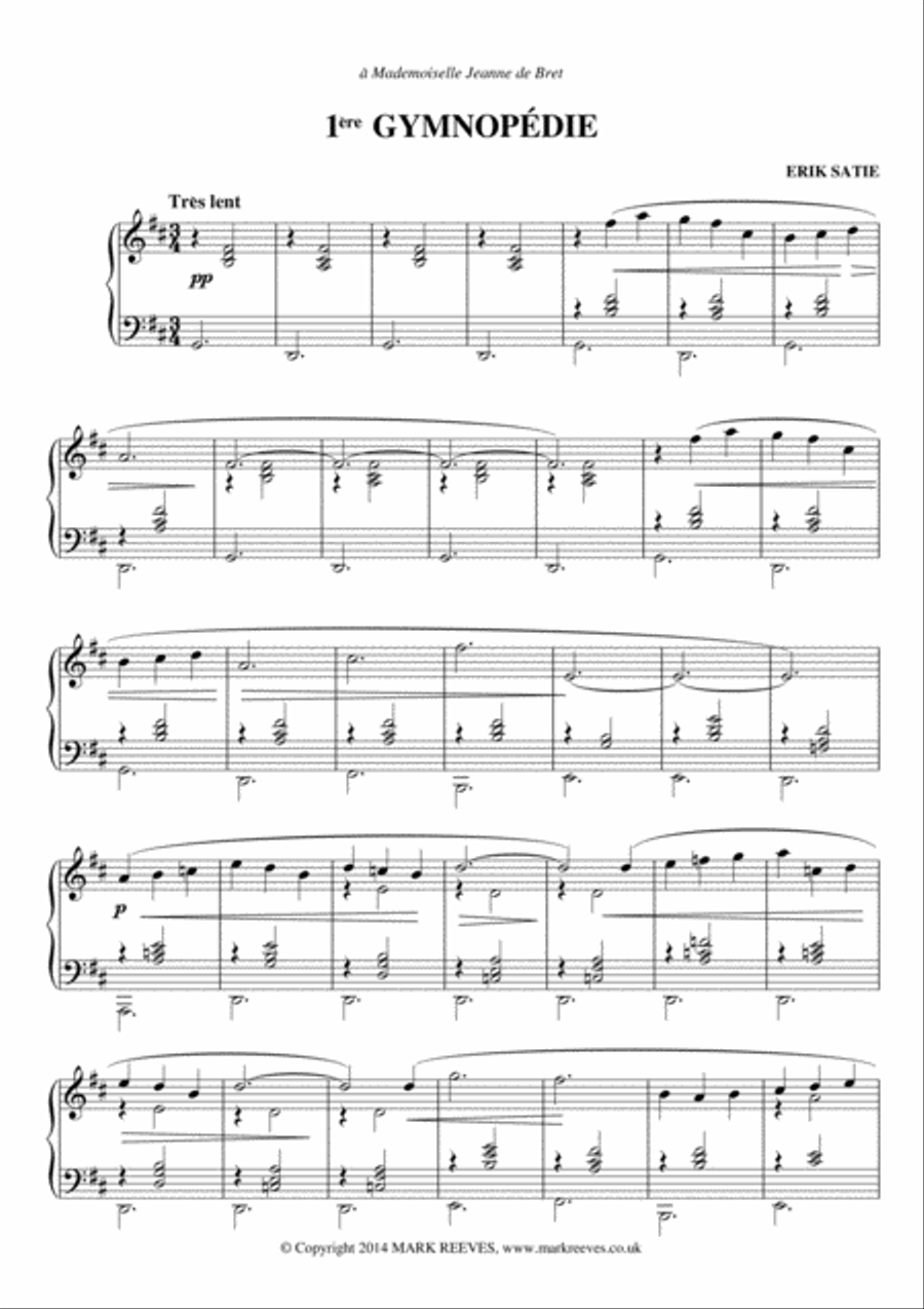 Trois Gymnopedies for piano by Erik Satie Piano Solo Digital Sheet