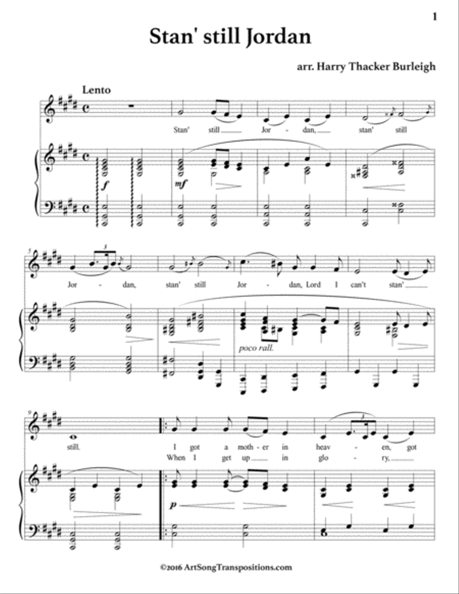 BURLEIGH: Stan' still Jordan (transposed to C-sharp minor) Voice scores gallery preview page 2