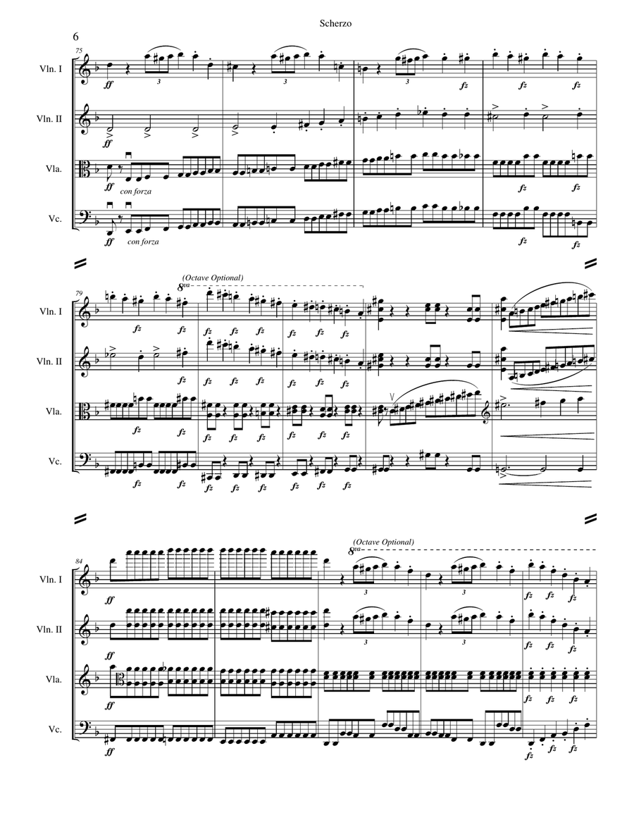 Scherzo from Symphony No. 7 String Quartet scores gallery preview page 6