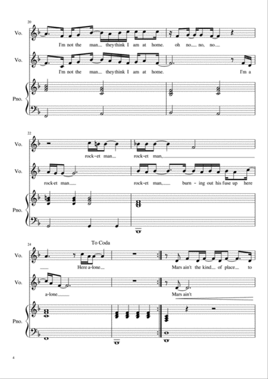 Rocket Man (I Think It's Gonna Be A Long Long Time) Piano scores gallery preview page 4