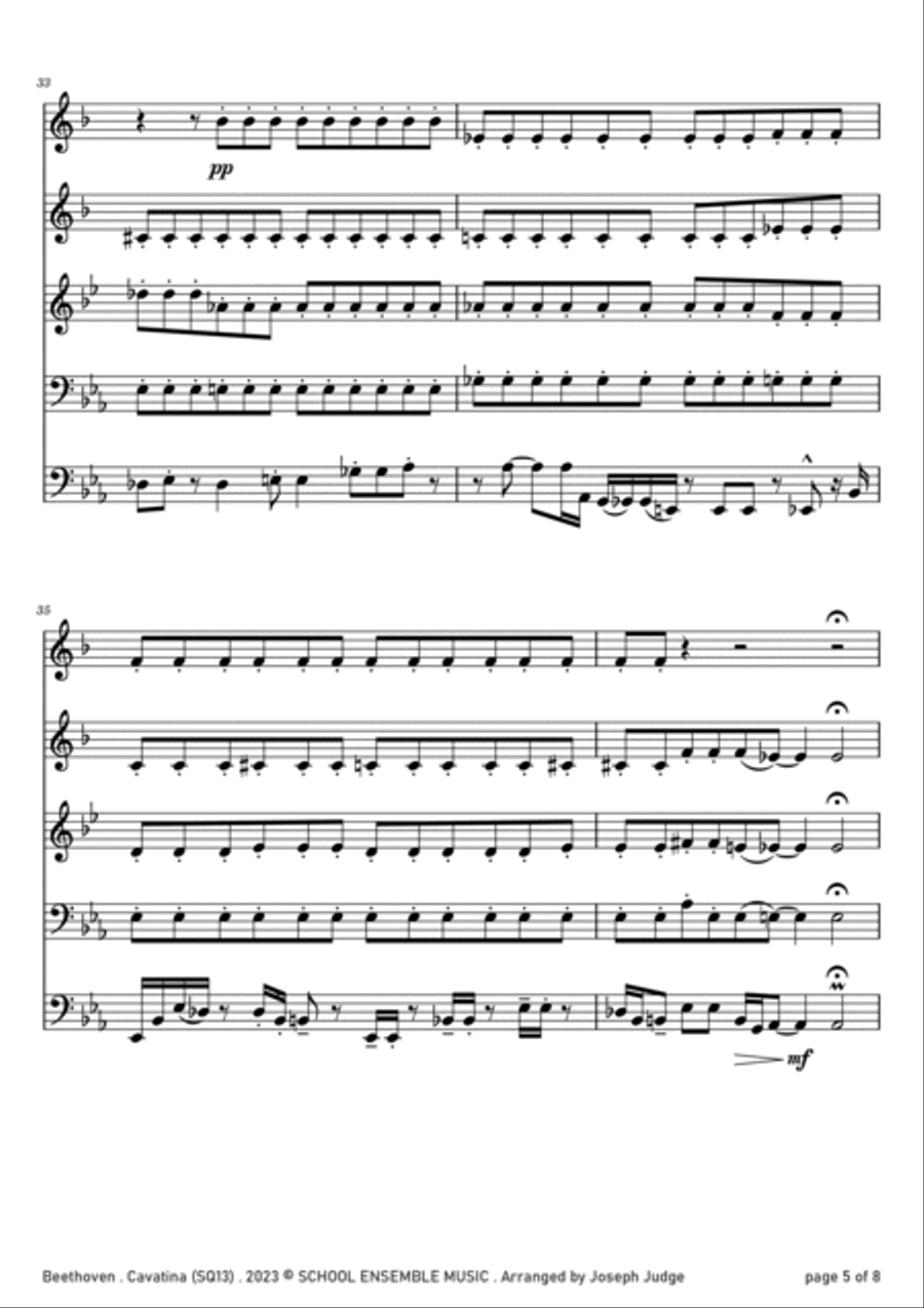 Cavatina by Beethoven for Brass Quintet in Schools Brass Quintet scores gallery preview page 5