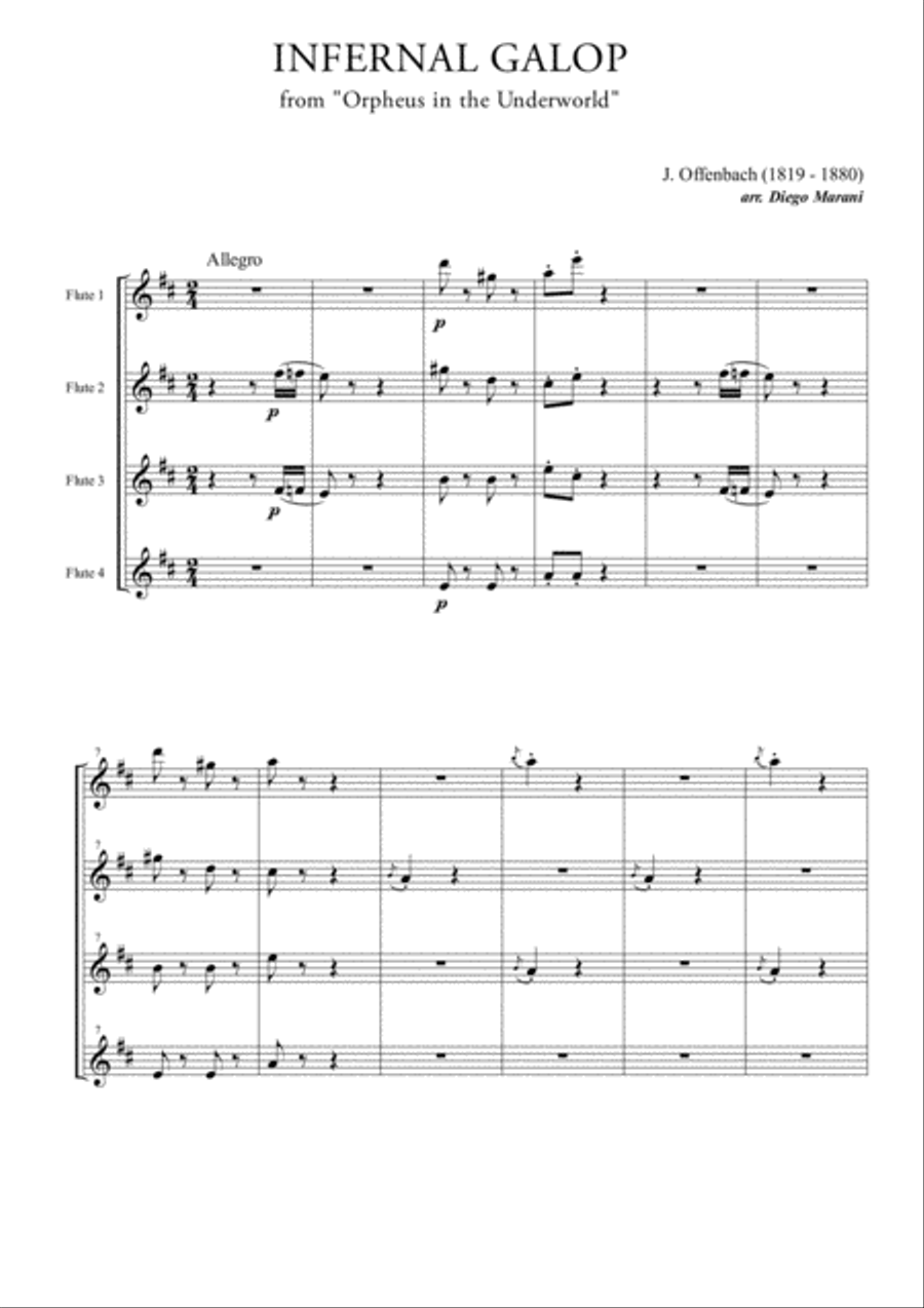 Infernal Galop (Can Can) for Flute Quartet Flute Quartet scores gallery preview page 1