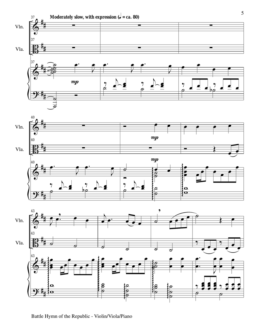 BATTLE HYMN OF THE REPUBLIC (Trio– Violin, Viola and Piano/Score and Parts) Piano Trio scores gallery preview page 5