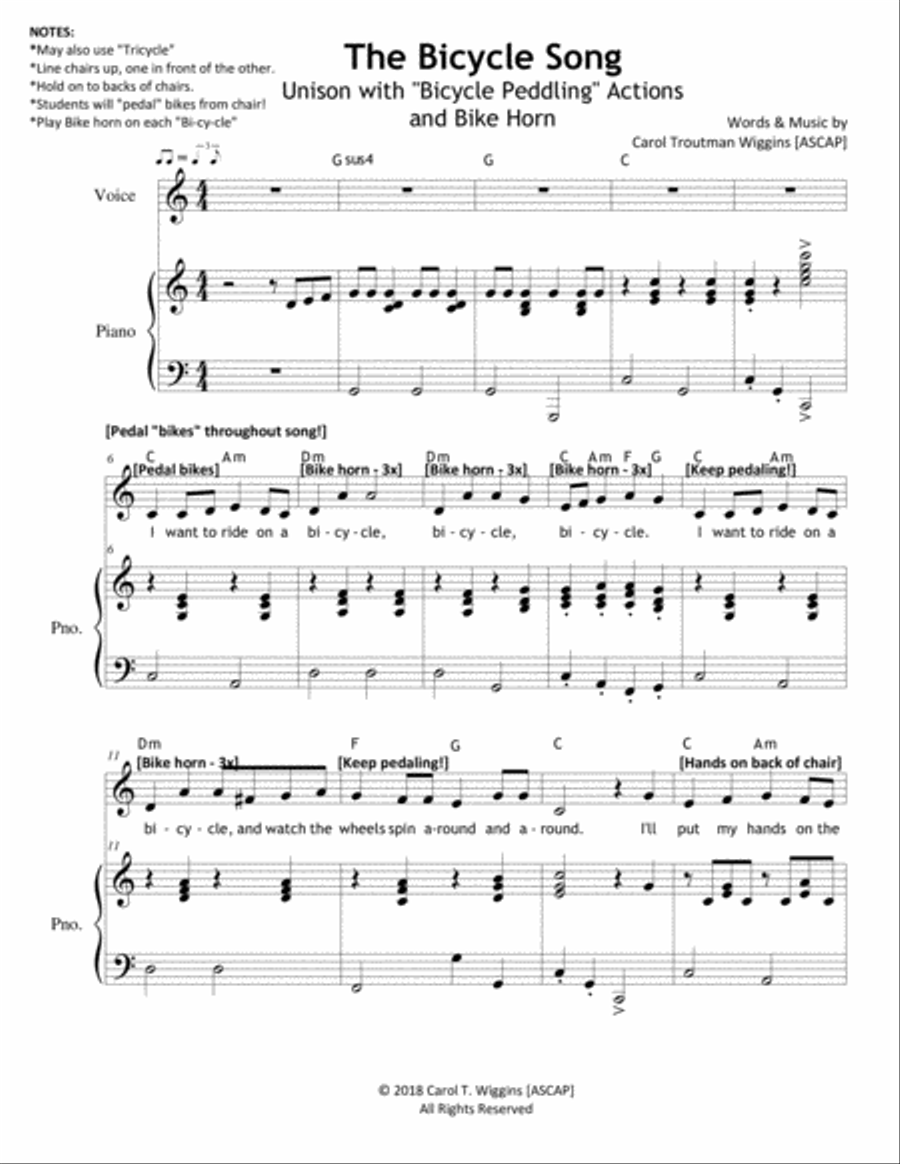 The Bicycle Song by Carol Troutman Wiggins Unison Choir