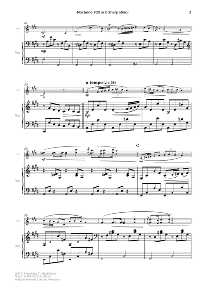 Nocturne No.20 in C-Sharp minor - Violin and Piano (Full Score) image number null