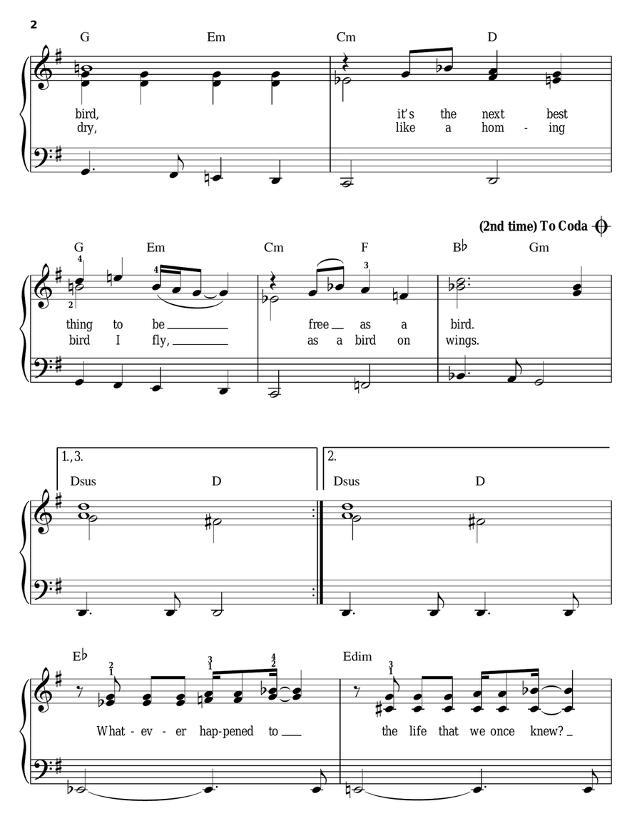 Free As A Bird Free As A Bird Easy Piano scores gallery preview page 2