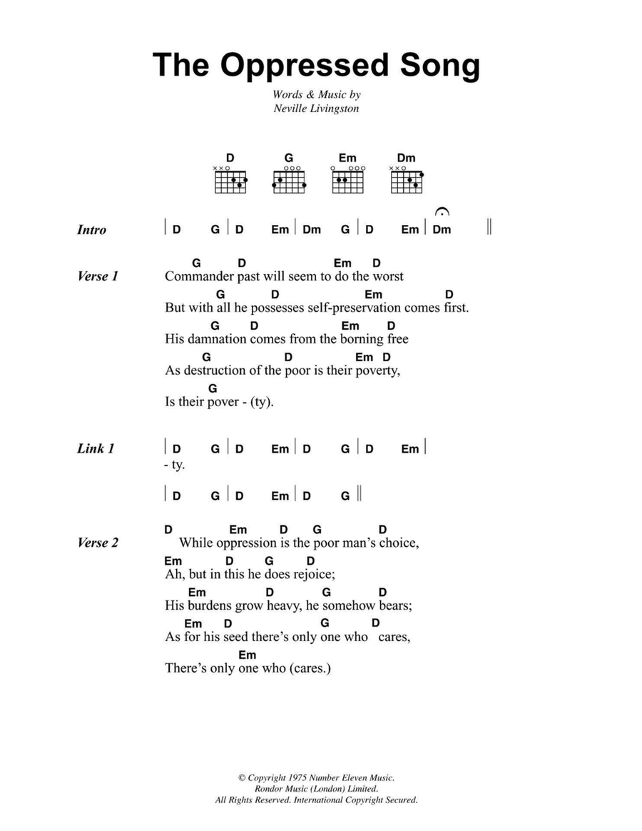 The Oppressed Song Easy Guitar scores gallery preview page 1