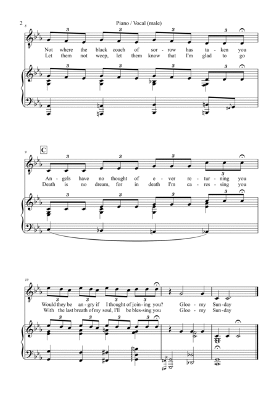 Gloomy Sunday Piano, Vocal, Guitar scores gallery preview page 2