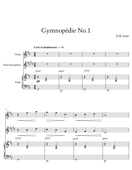 Erik Satie - Gymnopedie No 1(Trio Piano, Violin and Tenor Sax) with chords image number null