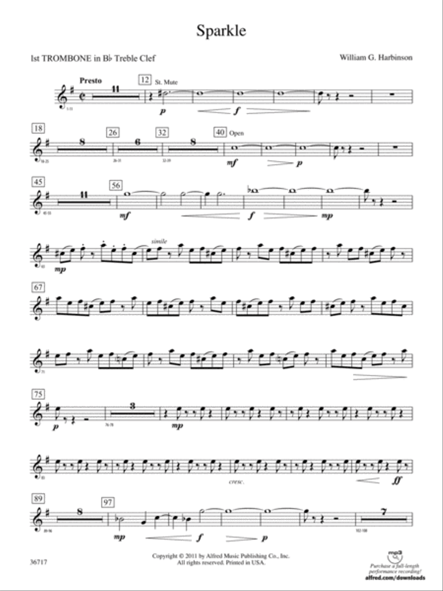 Sparkle: (World Part) 1st B-flat Trombone T.C. Concert Band scores gallery preview page 1