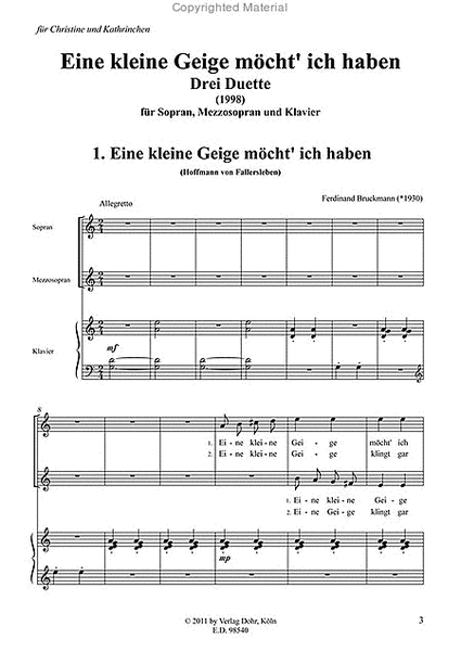 Eine kleine Geige möcht' ich haben (1998) -Drei Duette für Sopran, Mezzosopran und Klavier-