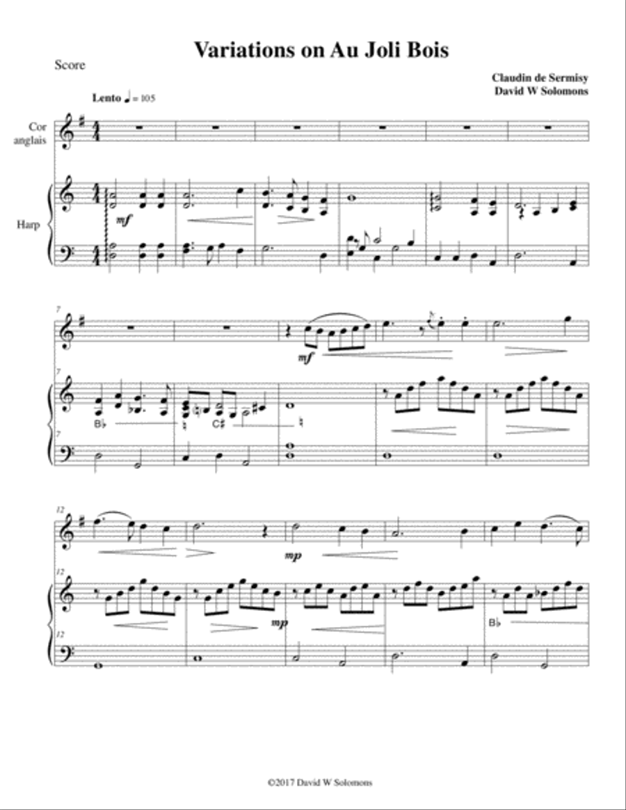 Variations on au Joli Bois for cor anglais and harp English Horn scores gallery preview page 1