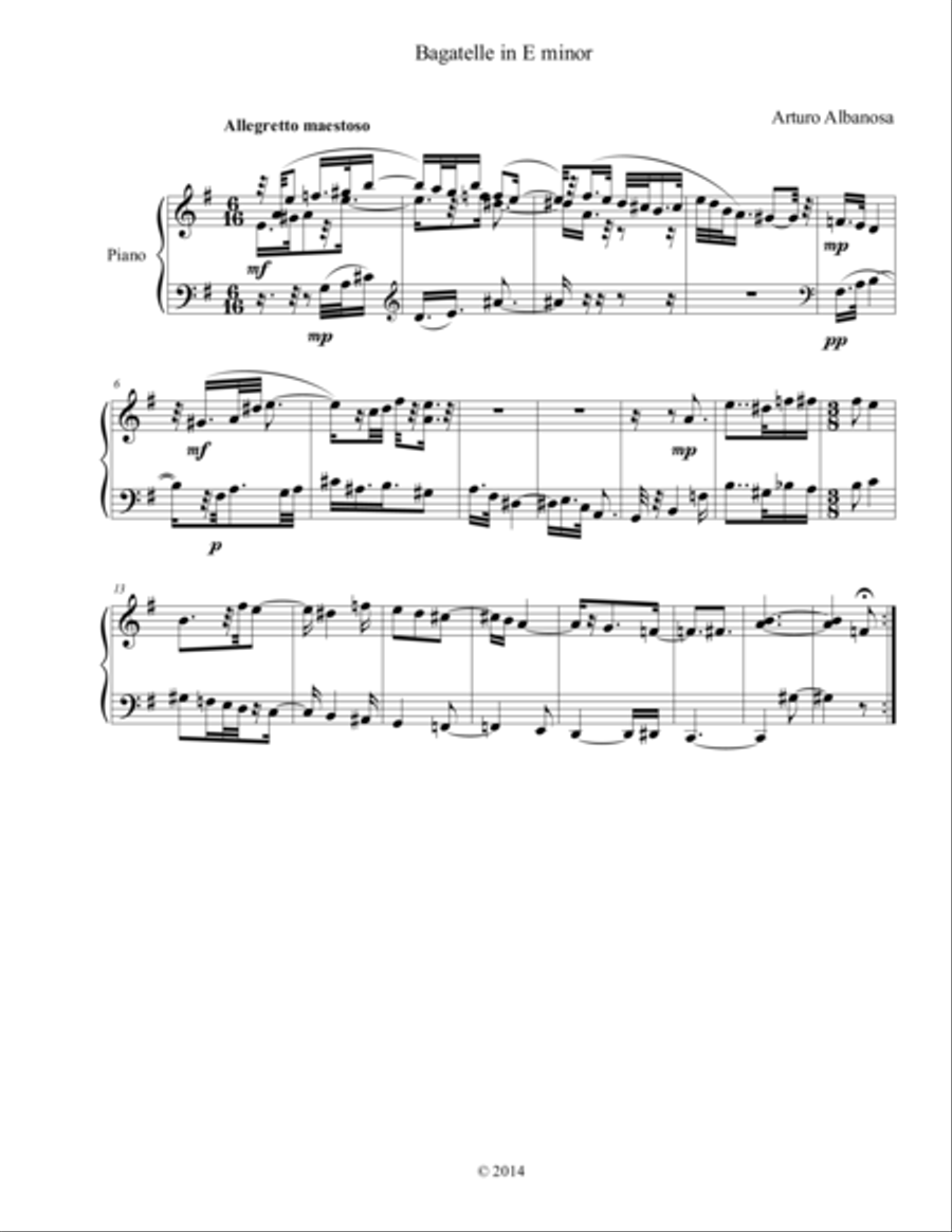 Bagatelle in E minor Piano Solo scores gallery preview page 1