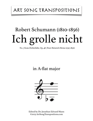 Book cover for SCHUMANN: Ich grolle nicht, Op. 48 no. 7 (transposed to A-flat major, G major, and G-flat major)