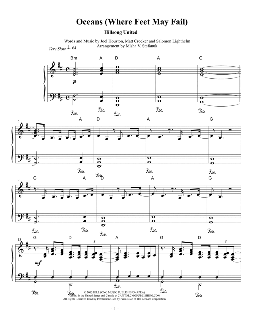 Oceans (Where Feet May Fail) Easy Piano scores gallery preview page 1