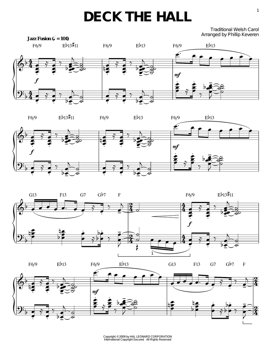 Deck The Hall [Jazz version] (arr. Phillip Keveren) Piano Solo scores gallery preview page 1