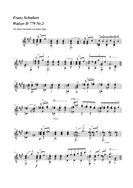 F.Schubert: Valses Sentimentales D.779 for guitar solo