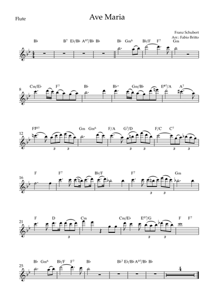 Ave Maria (Franz Schubert) for Flute Solo with Chords (Simplified)