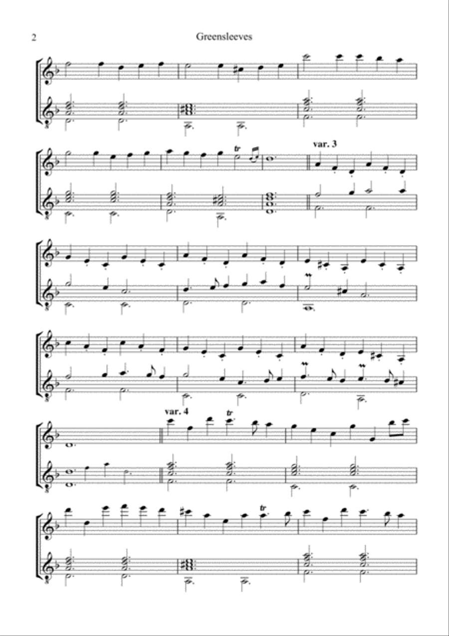 Greensleeves variations for guitar duo Acoustic Guitar scores gallery preview page 3