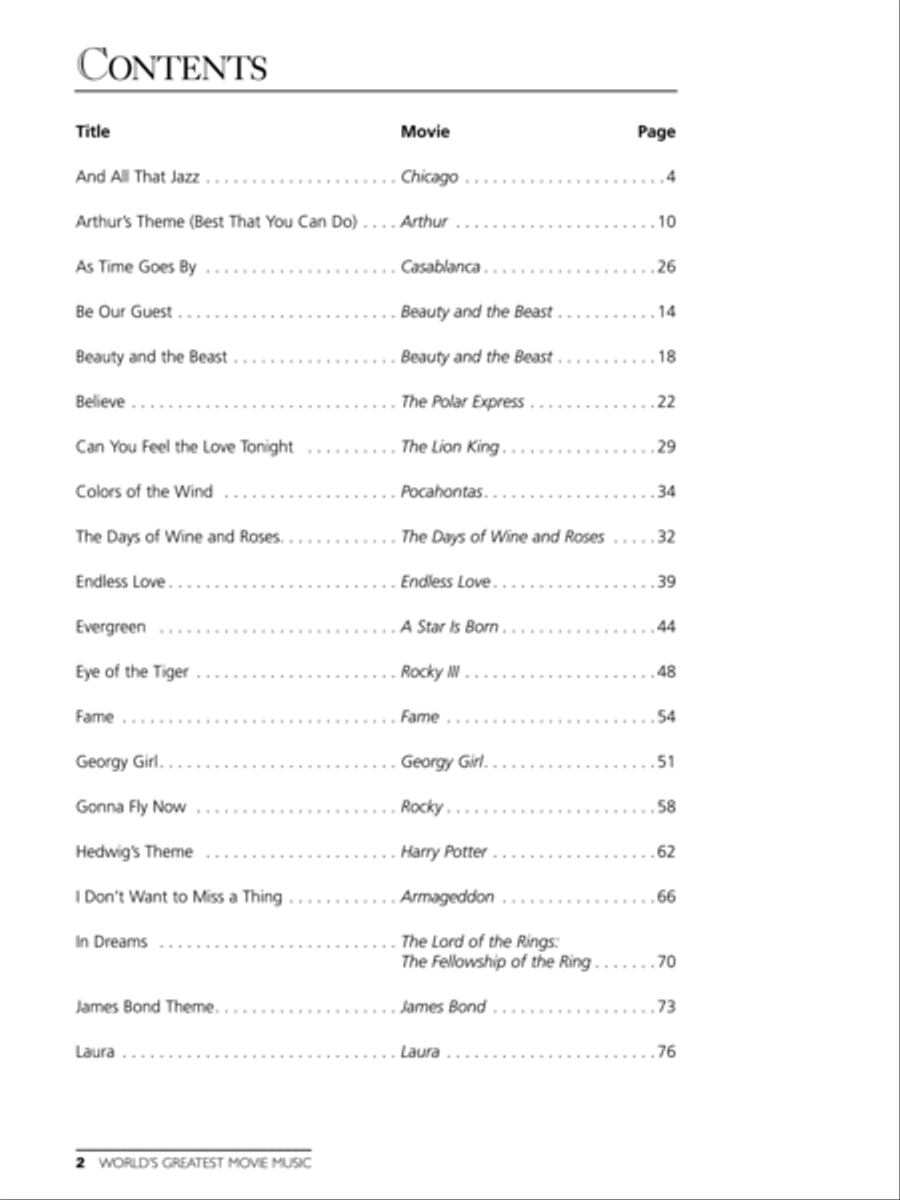 World's Greatest Movie Songs Easy Piano scores gallery preview page 2