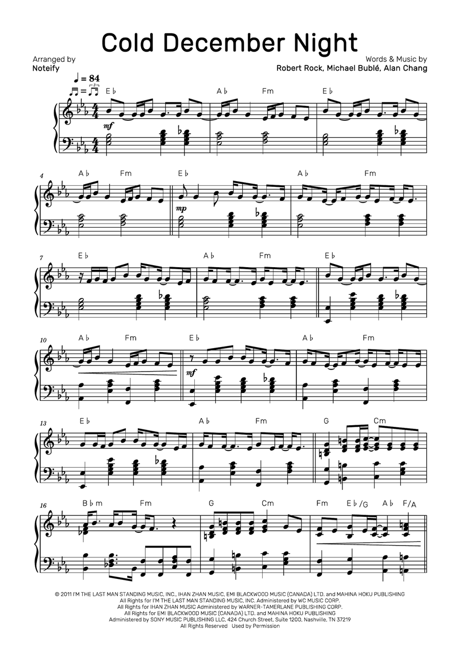 Cold December Night Piano Solo scores gallery preview page 1