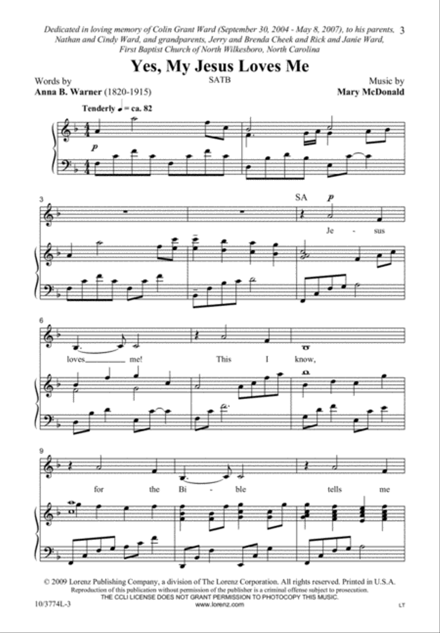 Yes, My Jesus Loves Me Yes, My Jesus Loves Me 4-Part scores gallery preview page 3