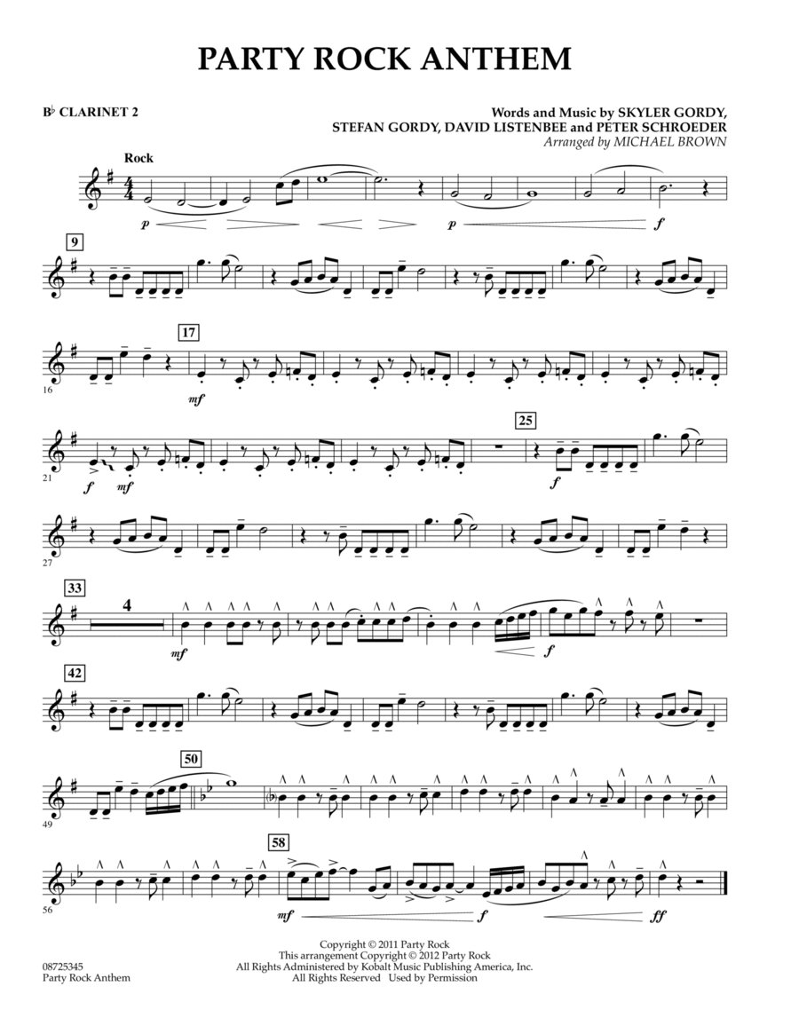 Party Rock Anthem - Bb Clarinet 2 Concert Band scores gallery preview page 1