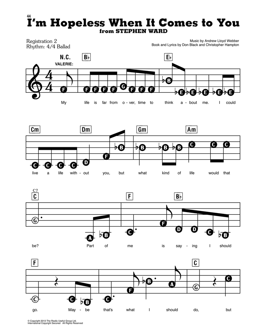 I'm Hopeless When It Comes To You (from Stephen Ward) Electronic Keyboard scores gallery preview page 1
