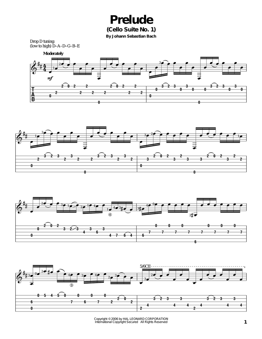 Prelude (Cello Suite No. 1) Acoustic Guitar scores gallery preview page 1