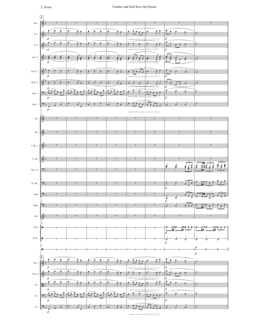 Fanfare and God Save the Queen (America) Full Orchestra scores gallery preview page 2