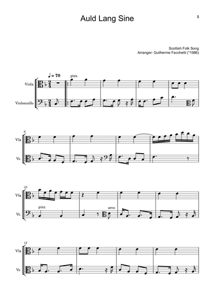 Scottish Folk Song - Auld Lang Sine. Arrangement for Viola and Violoncello image number null