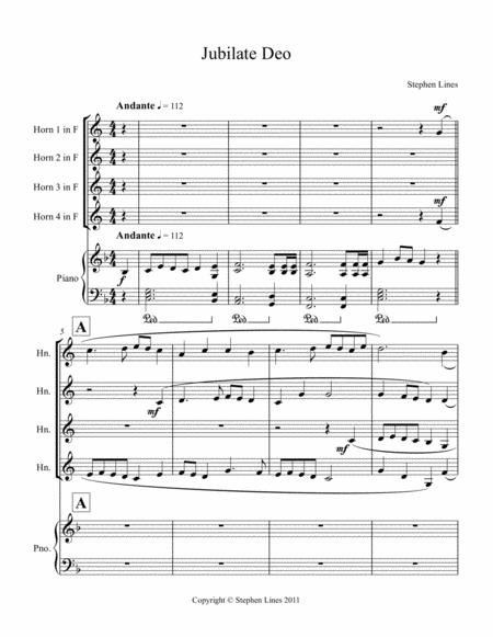 Jubilate Deo for Horn Quartet and Piano image number null