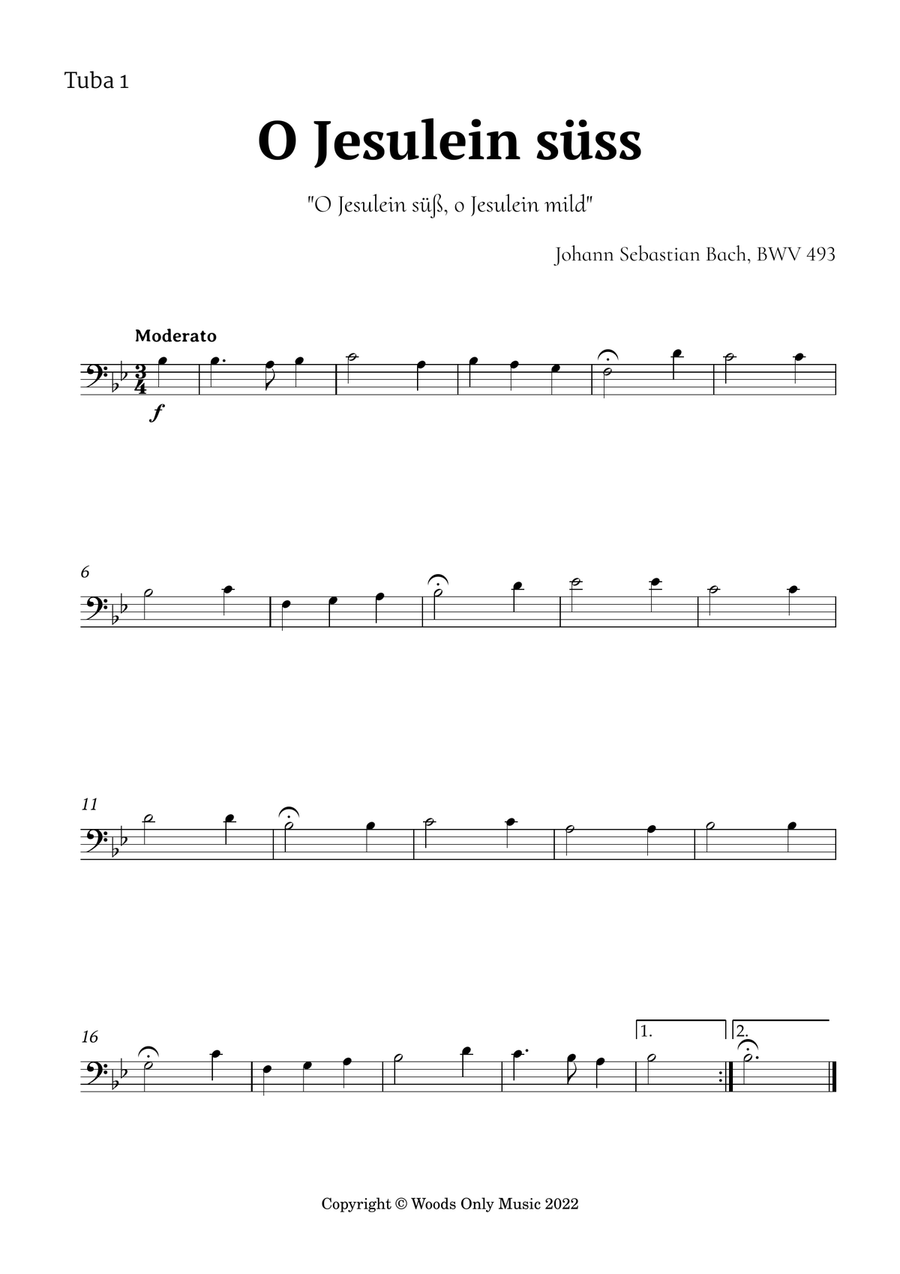 O Jesulein süss by Bach for Tuba Quintet Brass Ensemble scores gallery preview page 3