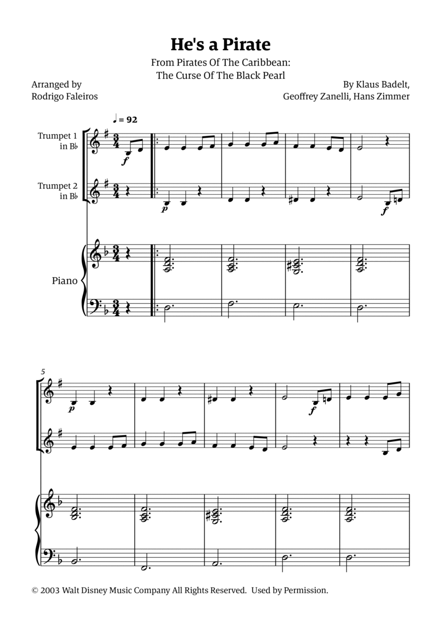 He's A Pirate Trumpet Duet scores gallery preview page 1