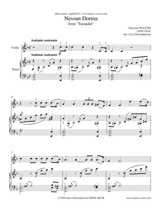 Nessun Dorma - Violin and Piano