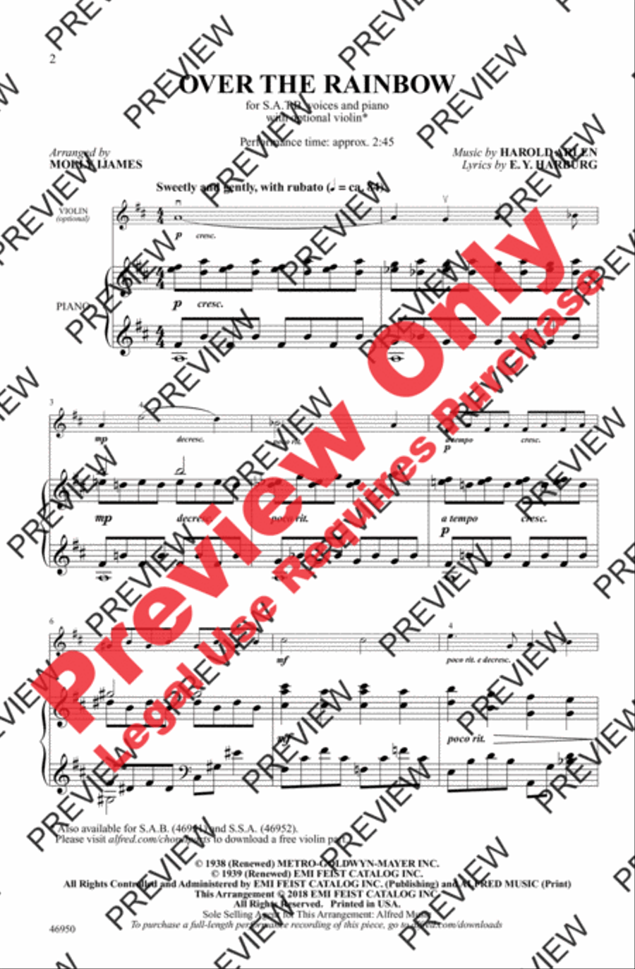 Over the Rainbow Over the Rainbow 4-Part scores gallery preview page 2