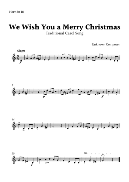 We Wish you a Merry Christmas for Horn in F and B-Flat Horn Duet with Chords image number null