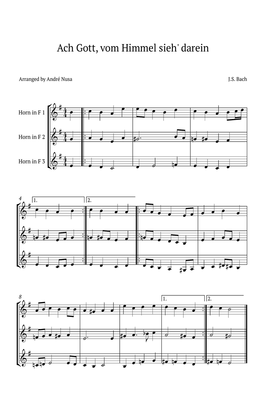 Ach Gott, vom Himmel sieh' darein Brass Trio scores gallery preview page 1