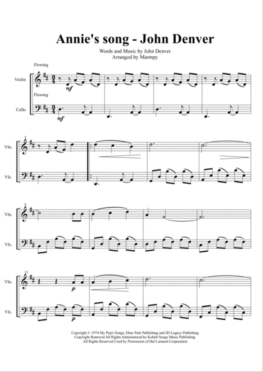 Annie's Song Annie's Song Set of Parts scores gallery preview page 1