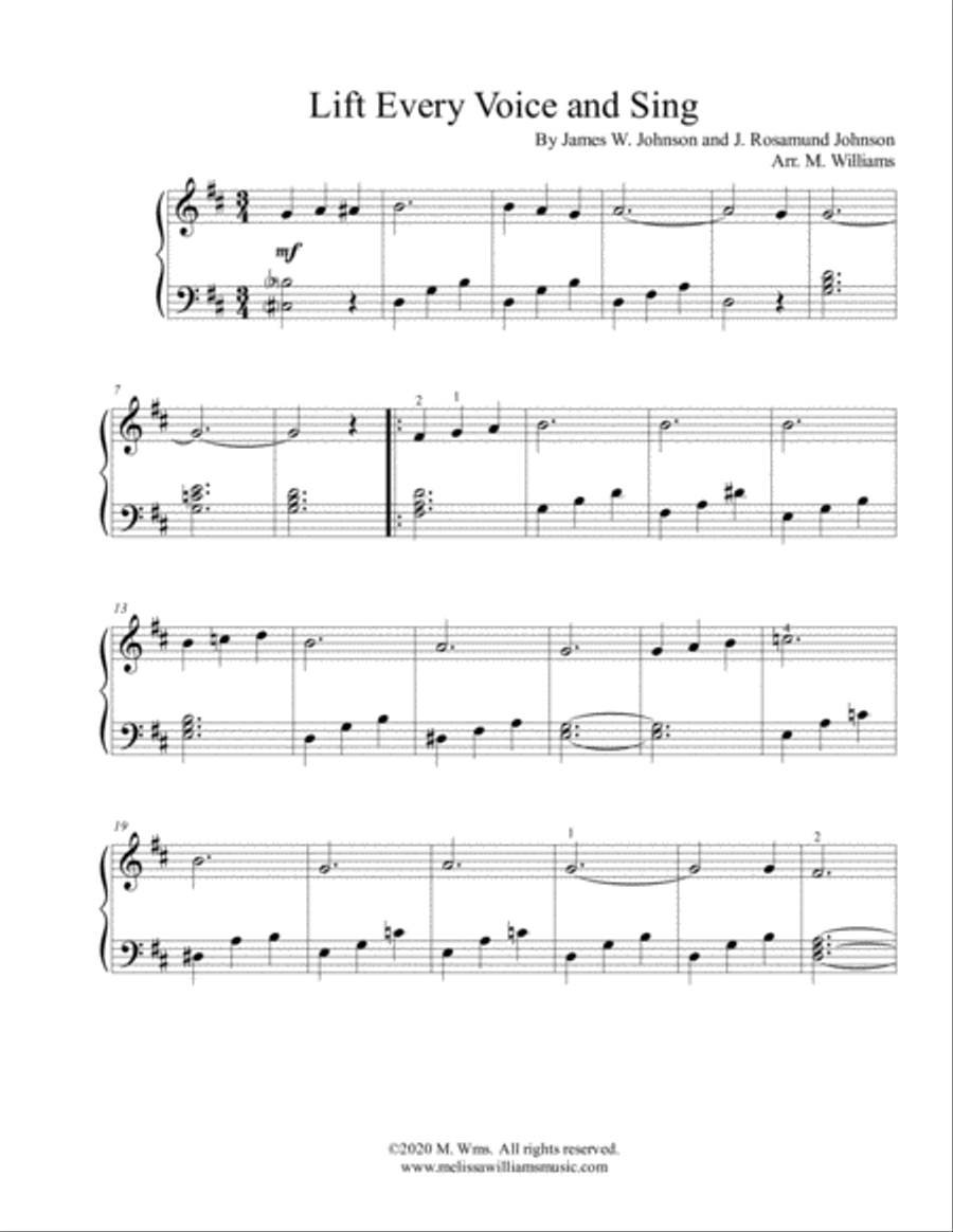 Lift Every Voice and Sing -- The African-American National Anthem Easy Piano scores gallery preview page 2