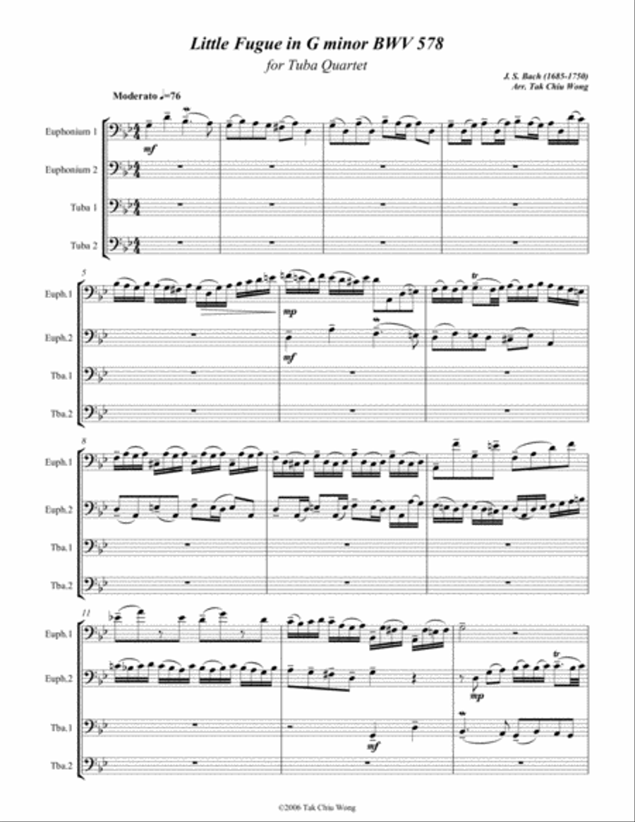 Little Fugue in G minor arranged for Tuba Quartet Tuba Quartet scores gallery preview page 2