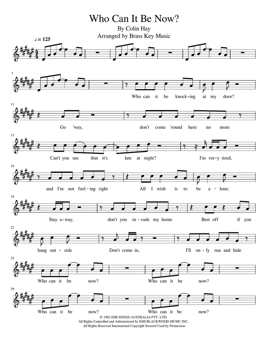 Who Can It Be Now? Tenor Saxophone scores gallery preview page 1