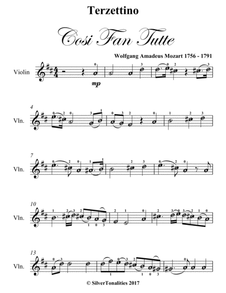 Terzettino Cosi Fan Tutte Easy Violin Sheet Music