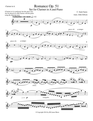 Saint-Saens - Romance Op. 51 set for Clarinet and Piano