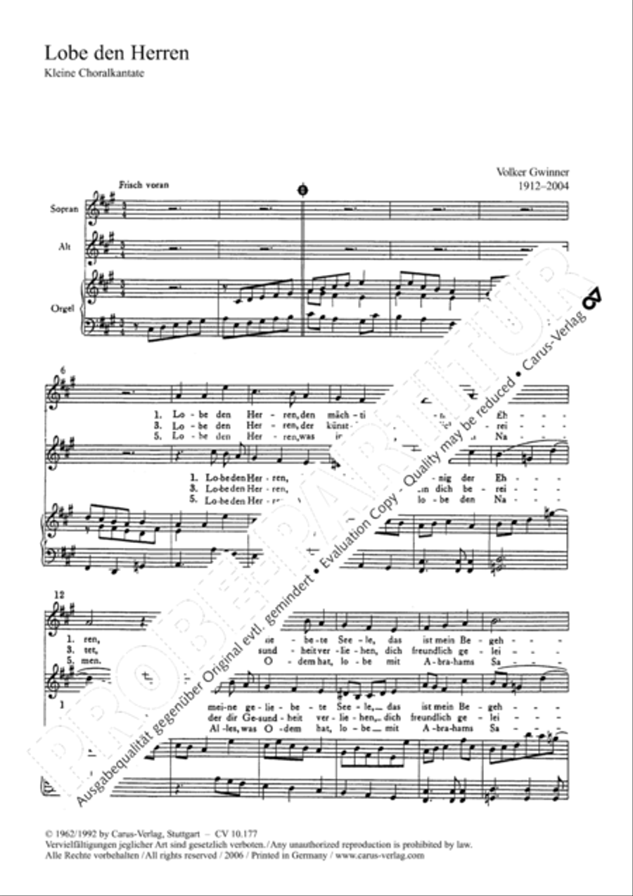 Praise ye, Almighty God, King and our ruler exalted (Lobe den Herren, den machtigen Konig) SA scores gallery preview page 2