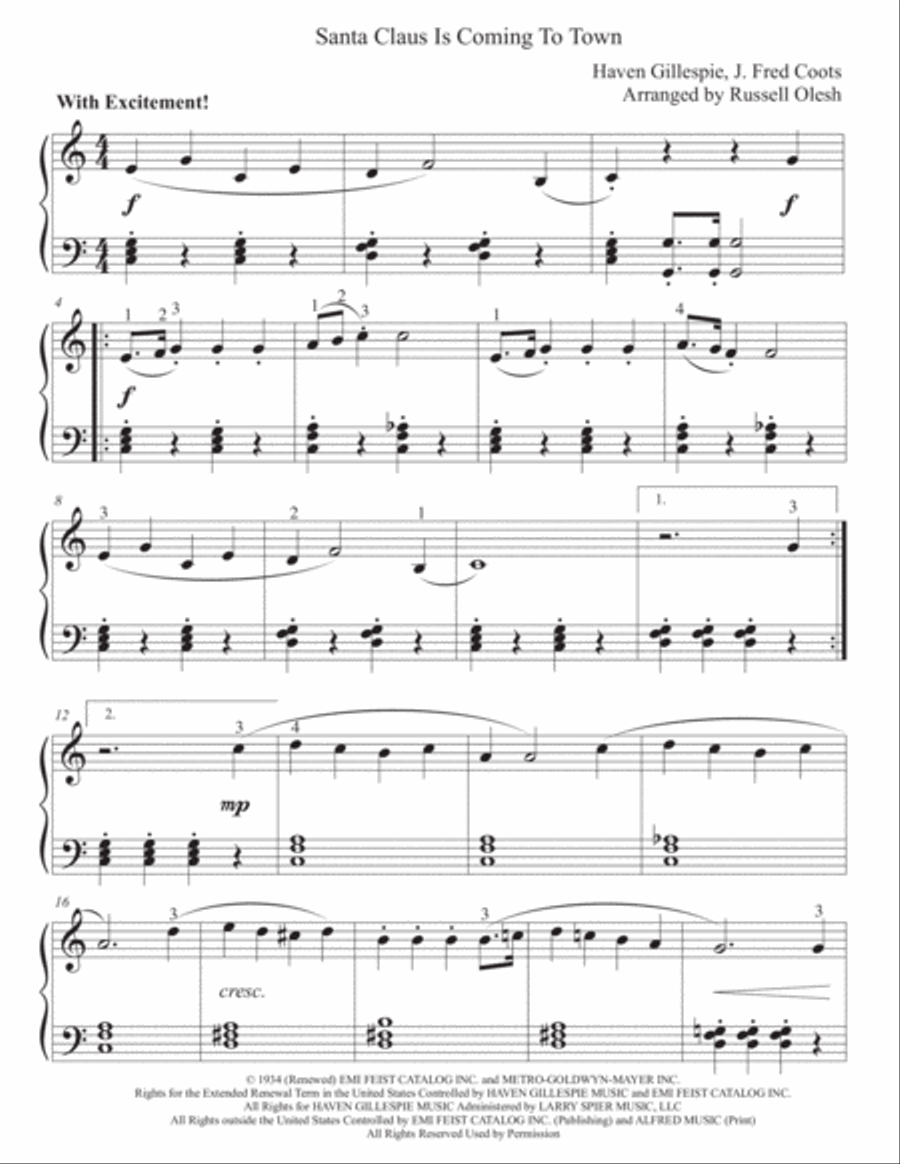 Santa Claus Is Comin' To Town Piano Solo scores gallery preview page 4