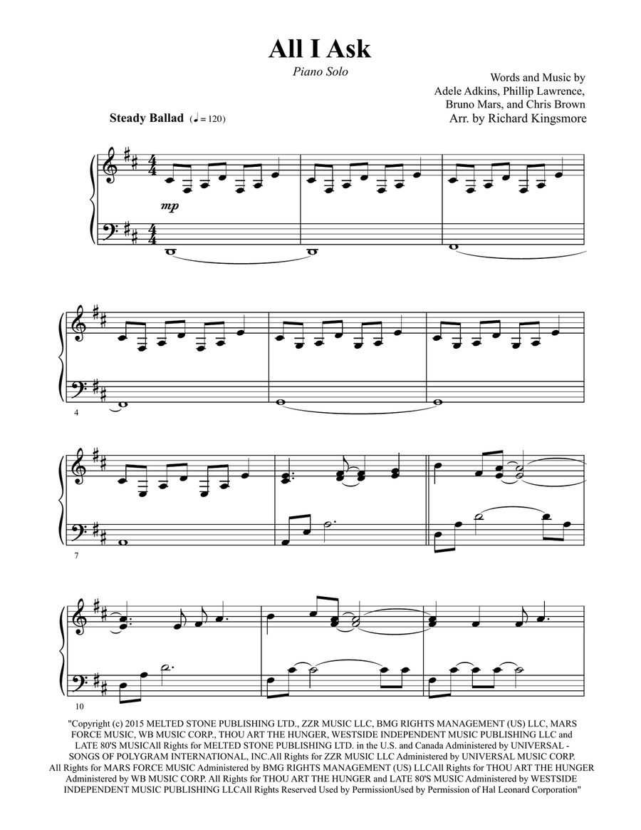 All I Ask Piano Solo scores gallery preview page 1