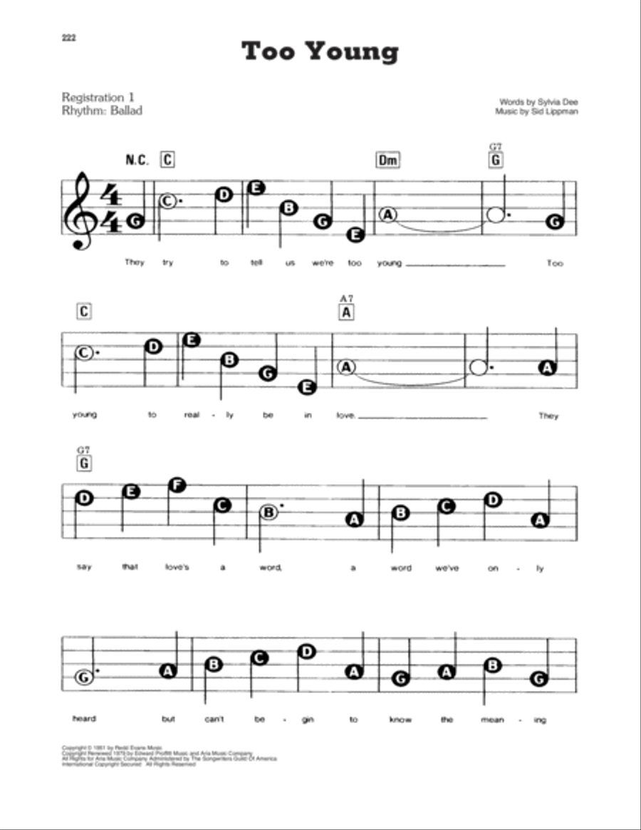 Too Young Electronic Keyboard scores gallery preview page 1