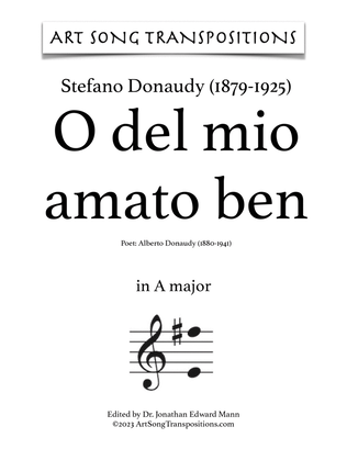 Book cover for DONAUDY: O del mio amato ben (transposed to A major)